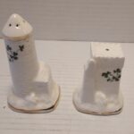 Sold 3/20 / 25 Carrigaline Pottery Salt And Pepper Shaker Castle With Shamrocks