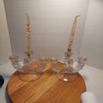 Lot B2 A Pair of Fostoria Baroque Candle Holders W/ Gregorian Lucite Candles