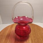 Lot B0 Cranberry art Glass Basket Pilgrim or Fenton
